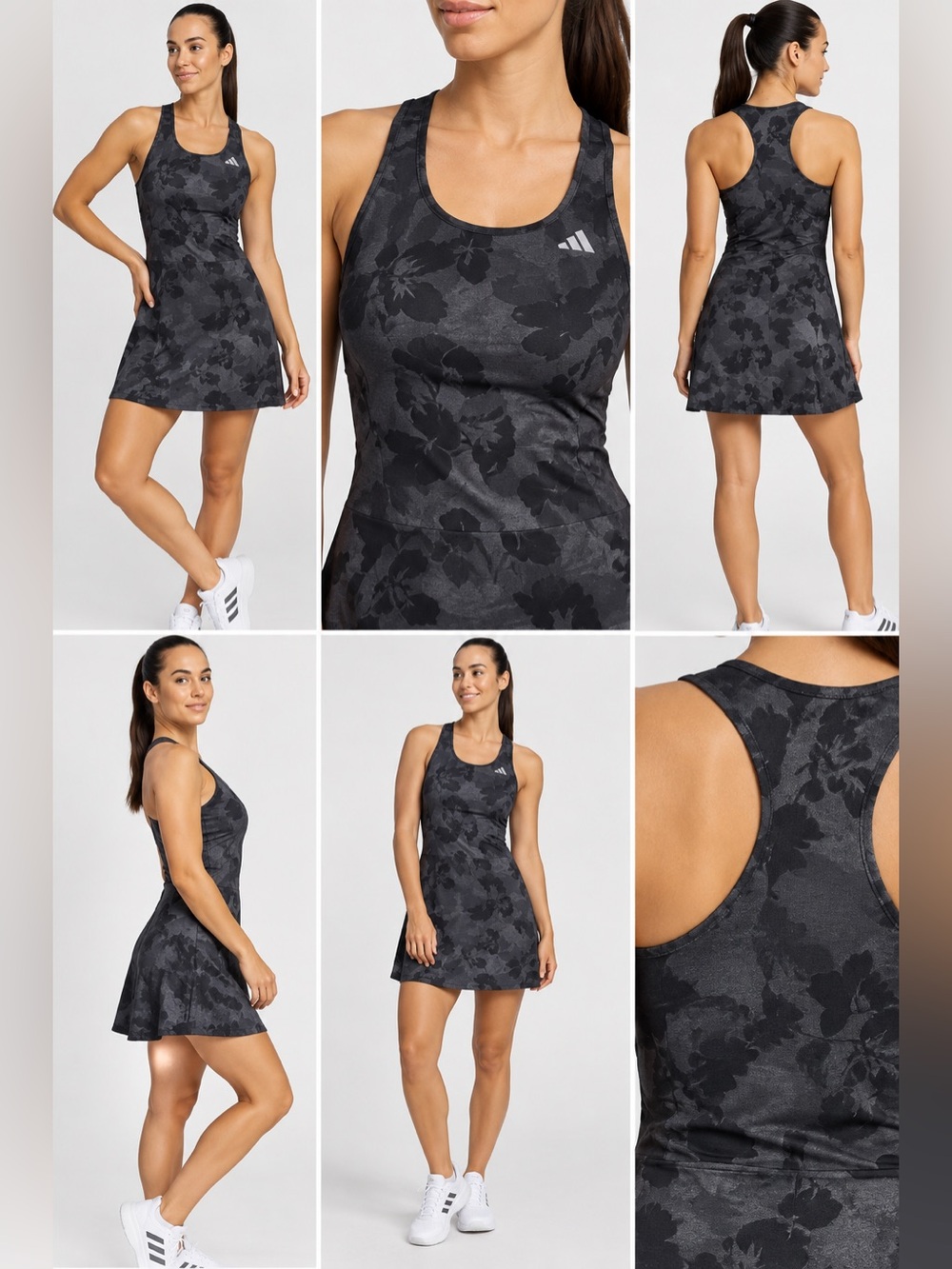 Adidas Floral Jacquard Tennis Dress Black Racerback NWT XS